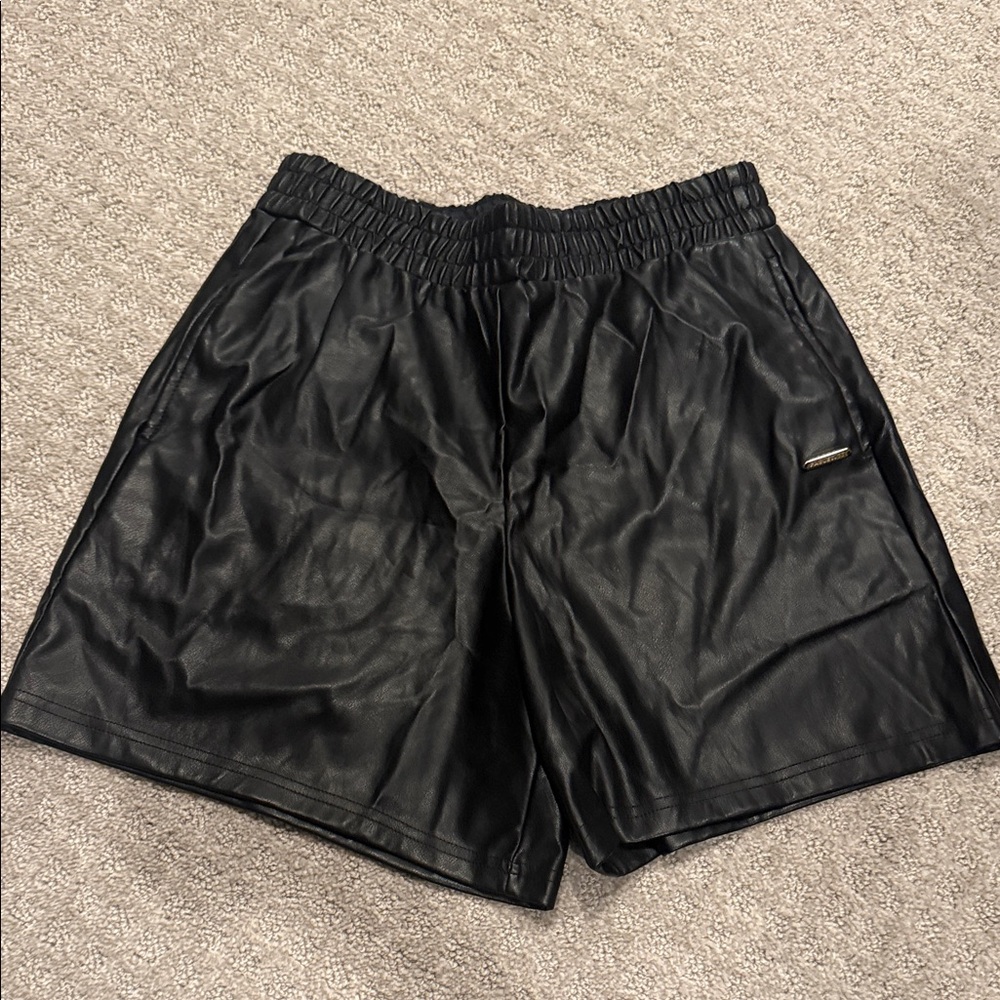Fabletics Black Faux Leather Athletic Shorts